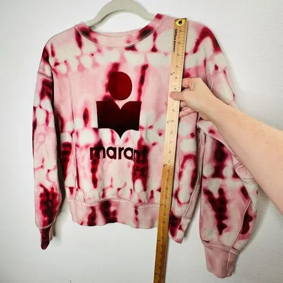 Isabel Etoile Marant Red Pink Tie Dye Velour Graphic Logo Long Sleeve Sweatshirt - Picture 11 of 13